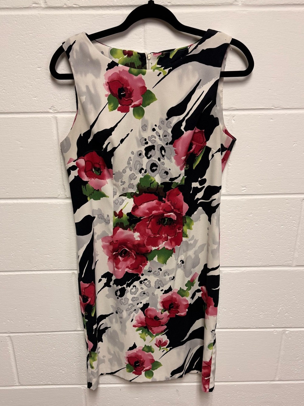 White Midi Sheath Dress with Pink Floral Print